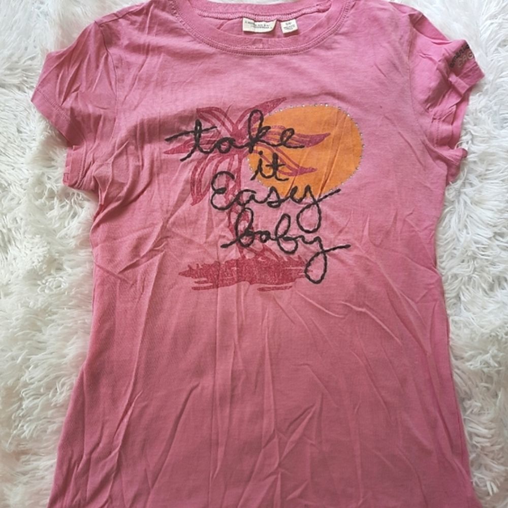 American Eagle Vintage Rhinestone Cotton T Shirt Pink